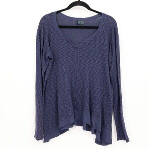 Left Of Center Long Sleeve Tee Womens M Blue Slubbed Boho Bohemian Flowy Casual